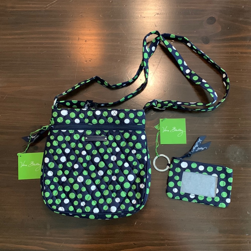 Vera Bradley Set Hipster Crossbody and ID Case Lucky Dots Green White Blue NWT